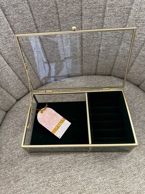 Glass and Gold Jewelry Box with Velvet Interior - Green
